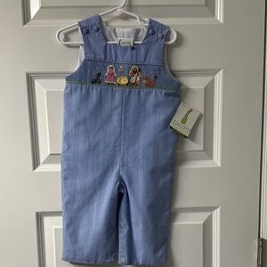 Zuccini Blue Kids Overalls with Embroidered Animals